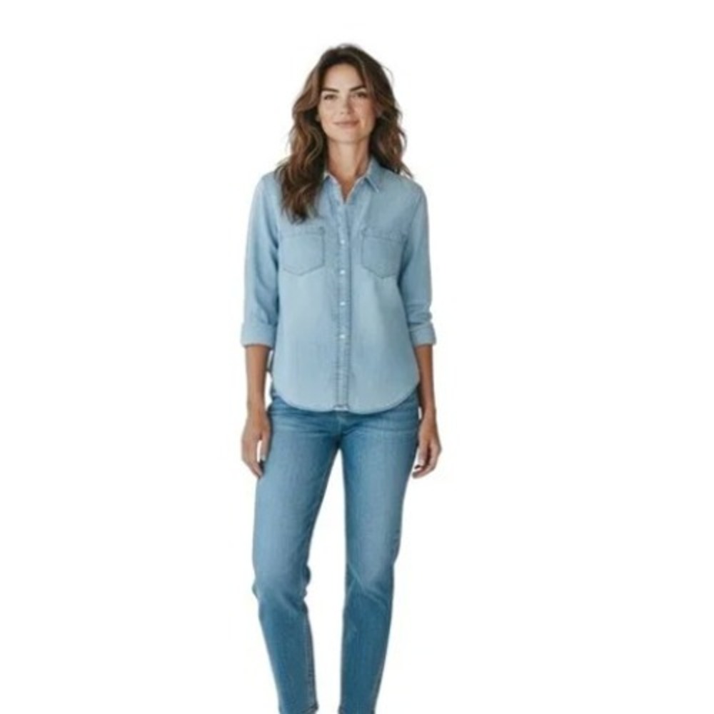 NEW UNTUCKit Womens Light Wash Denim Button Down Shirt Cotton Long Sleeve Size 0